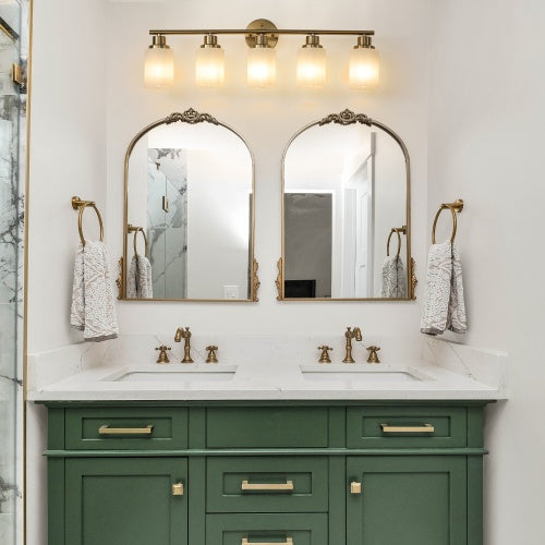 5 Lamps Gold Bathroom Vanity Lamp, Frosted Glass Shade, Modern Wall Mounted Lighting Inkedjoy