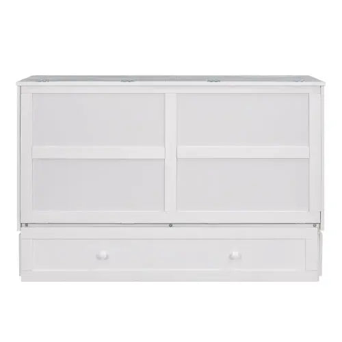 Queen Size Mobile Murphy Bed With Drawer And Little Shelves On Each Side,White My Store