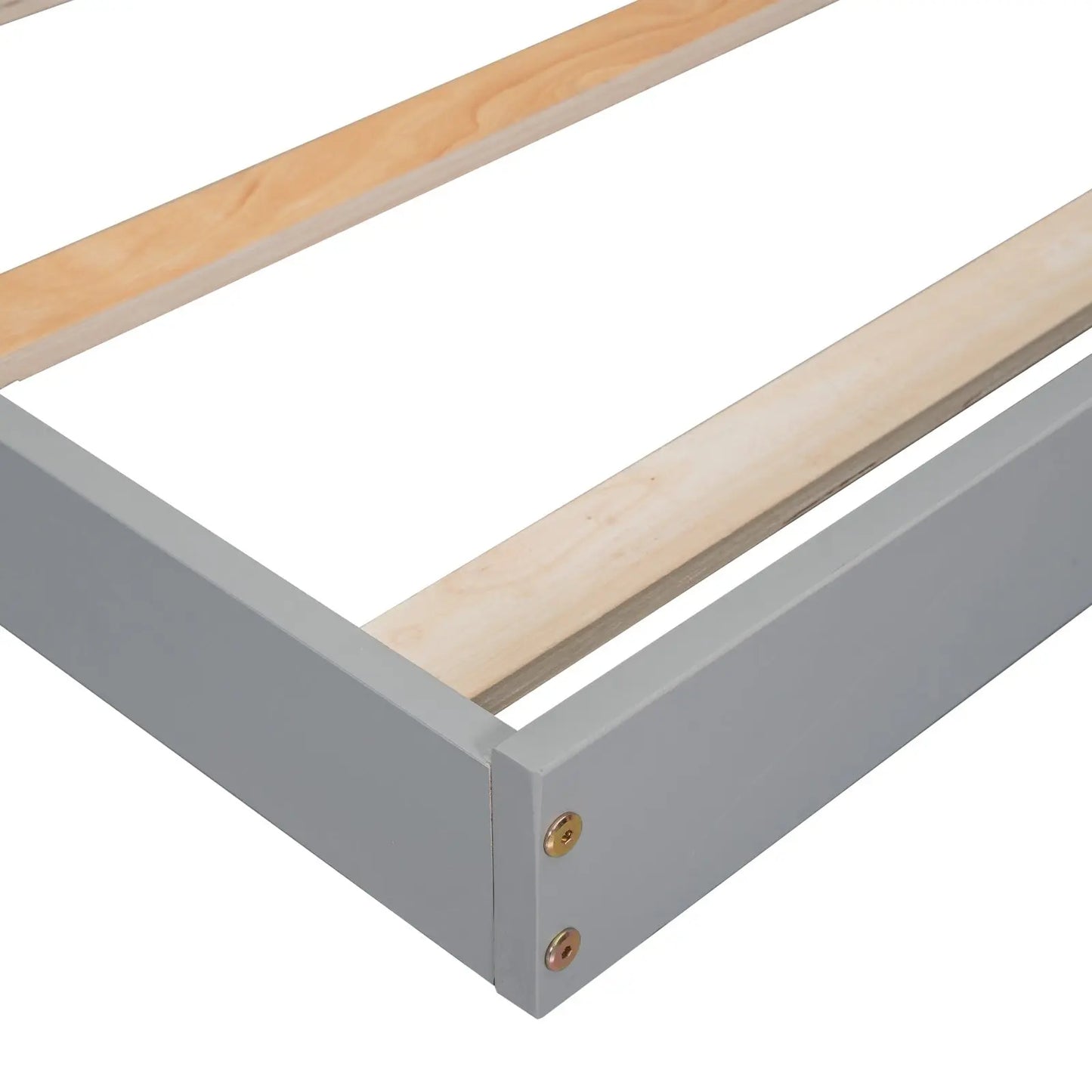 Twin House-Shaped Headboard Floor Bed With Handrails ,slats,Grey My Store