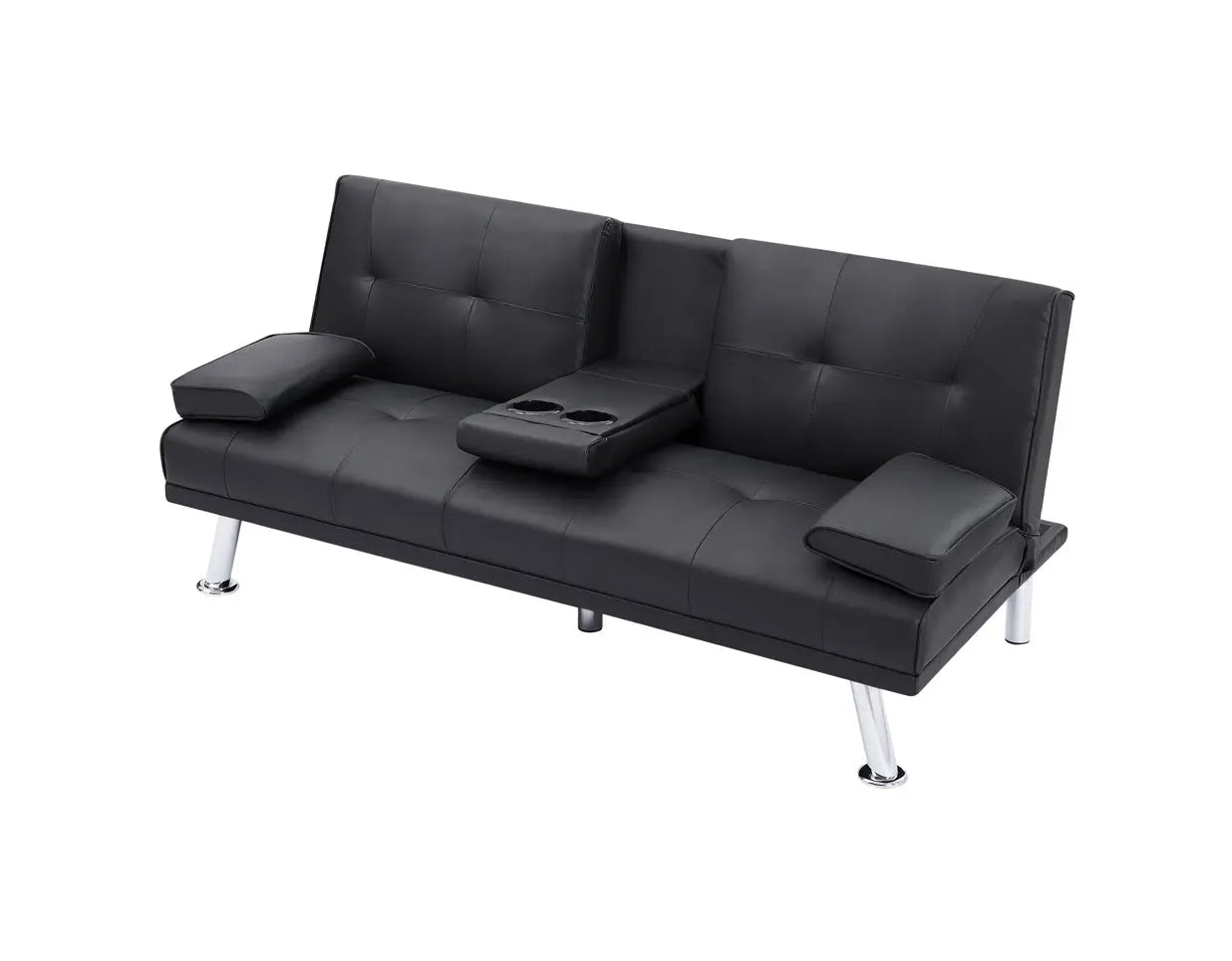 2-seat Sofa With Cup Holder, Folding Sofa Bed- Black My Store