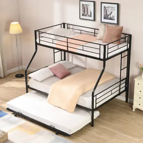 Twin Over Full With Trundle Metal Bunk Bed , No Box Spring Needed, Easy Assemble My Store