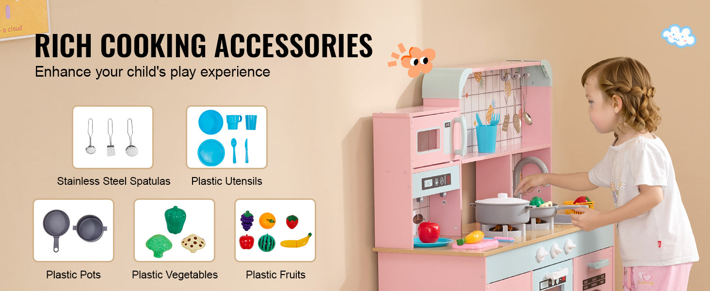 Pretend Play Cooking Toy for Kid Kitchen, Accessories with Lights & Sounds - Ohberri