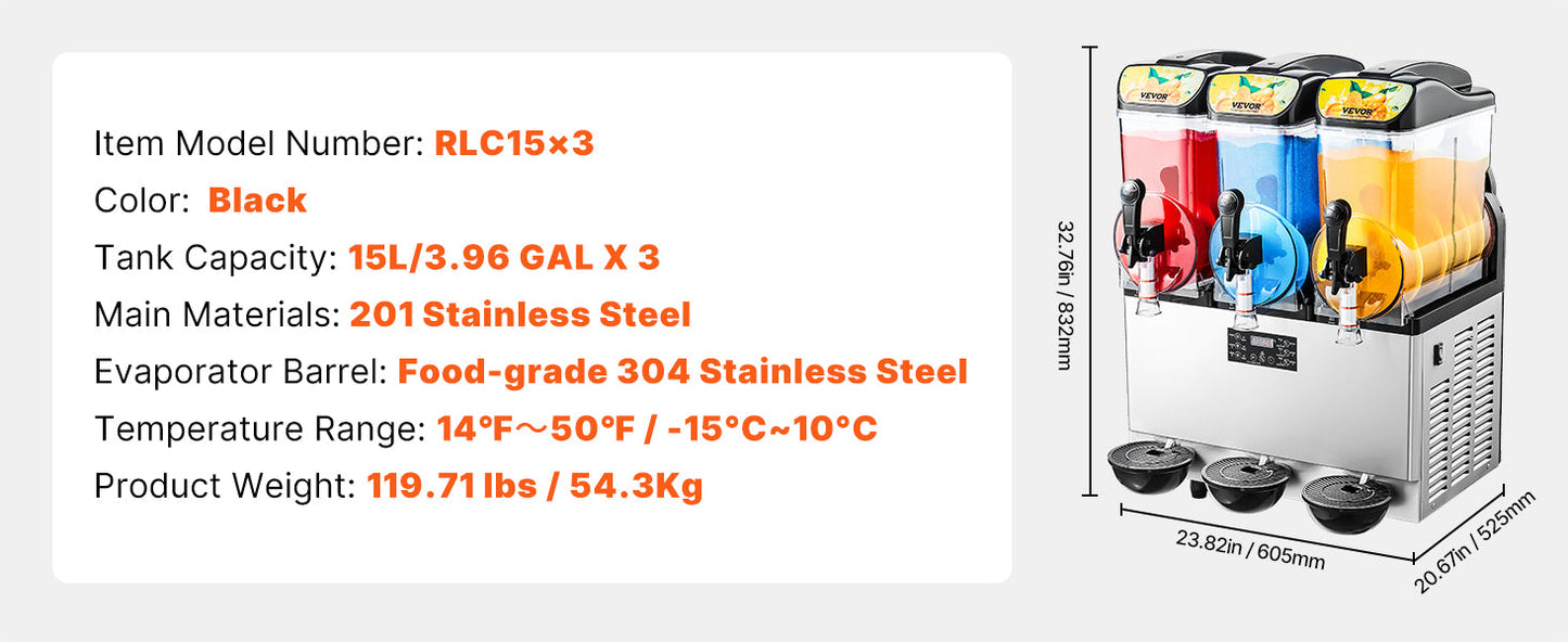 15L Commercial Frozen Drink Maker Triple Tank Slushy Machine Ohberri