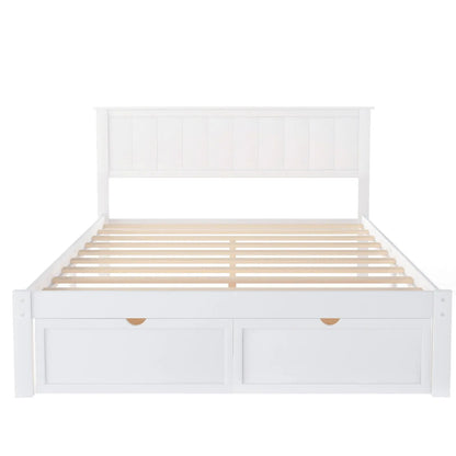Full Size Platform Bed With Under-bed Drawers, White My Store