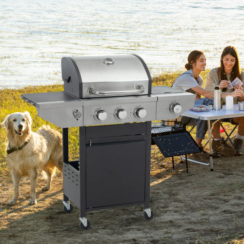Propane Grill 3 Burner Barbecue Grill Stainless Steel Gas Grill With Side Burner Black And Silver Inkedjoy