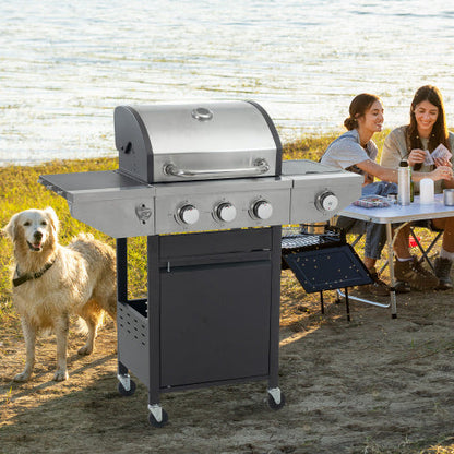 Propane Grill 3 Burner Barbecue Grill Stainless Steel Gas Grill With Side Burner Black And Silver Inkedjoy