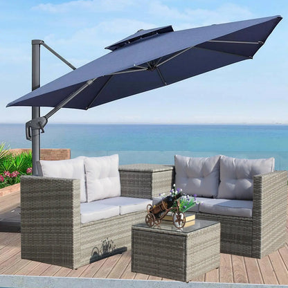 4Pc Patio Sectional Wicker Rattan Sofa Set W  Storage Box Grey My Store