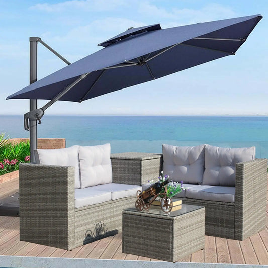 4Pc Patio Sectional Wicker Rattan Sofa Set W  Storage Box Grey My Store