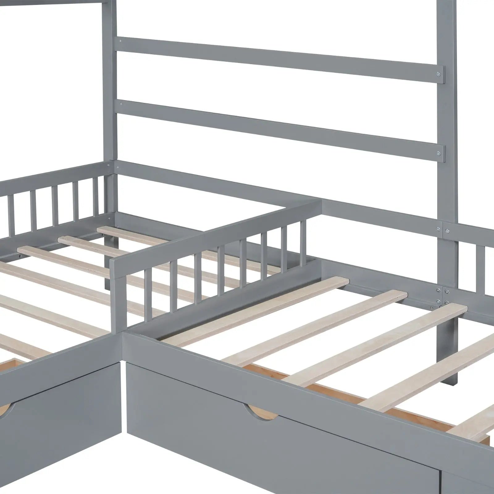 Twin Size House Platform Bed With Three Storage Drawers,Gray My Store