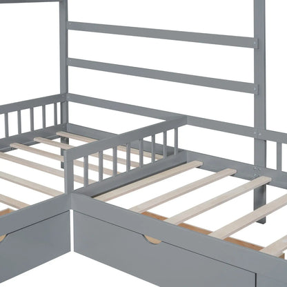 Twin Size House Platform Bed With Three Storage Drawers,Gray My Store