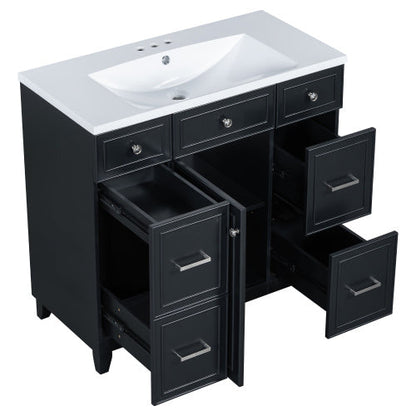Vanity Cabinet With Sink Top Combo Set  And 3 Drawers- Black My Store