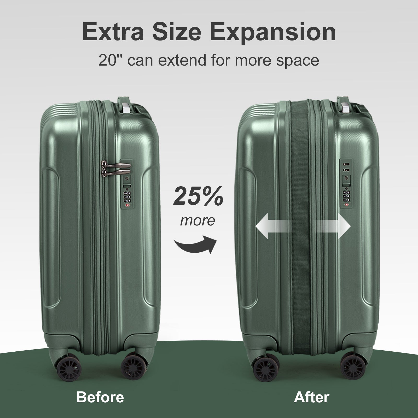Vertical Pattern Two-piece Set 20 Inch Expandable With 14 Inch Suitcase Inkedjoy