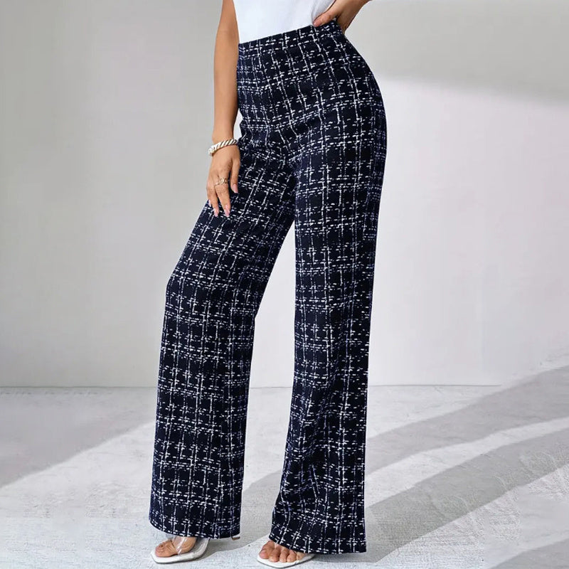 Women's Printed Check High-Waisted Straight Leg Pants My Store