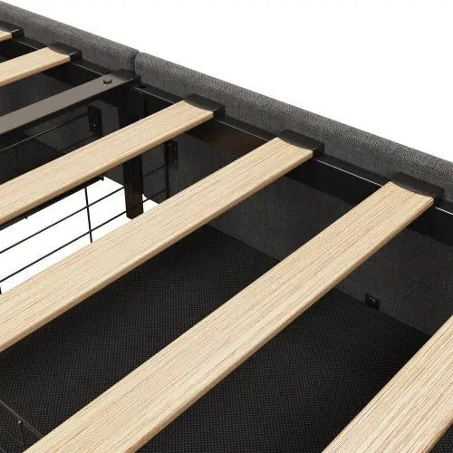 Full Size Bed Frame With LED, 4 Under-bed Portable Storage Drawers, Wings Headboard Design My Store