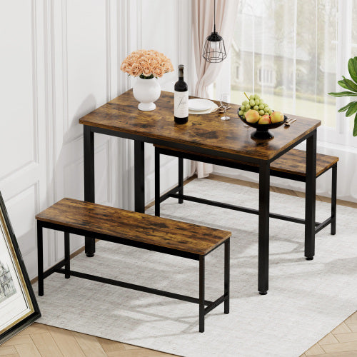 Dining Table Set, Bar With 2 Dining Table Benches Inkedjoy