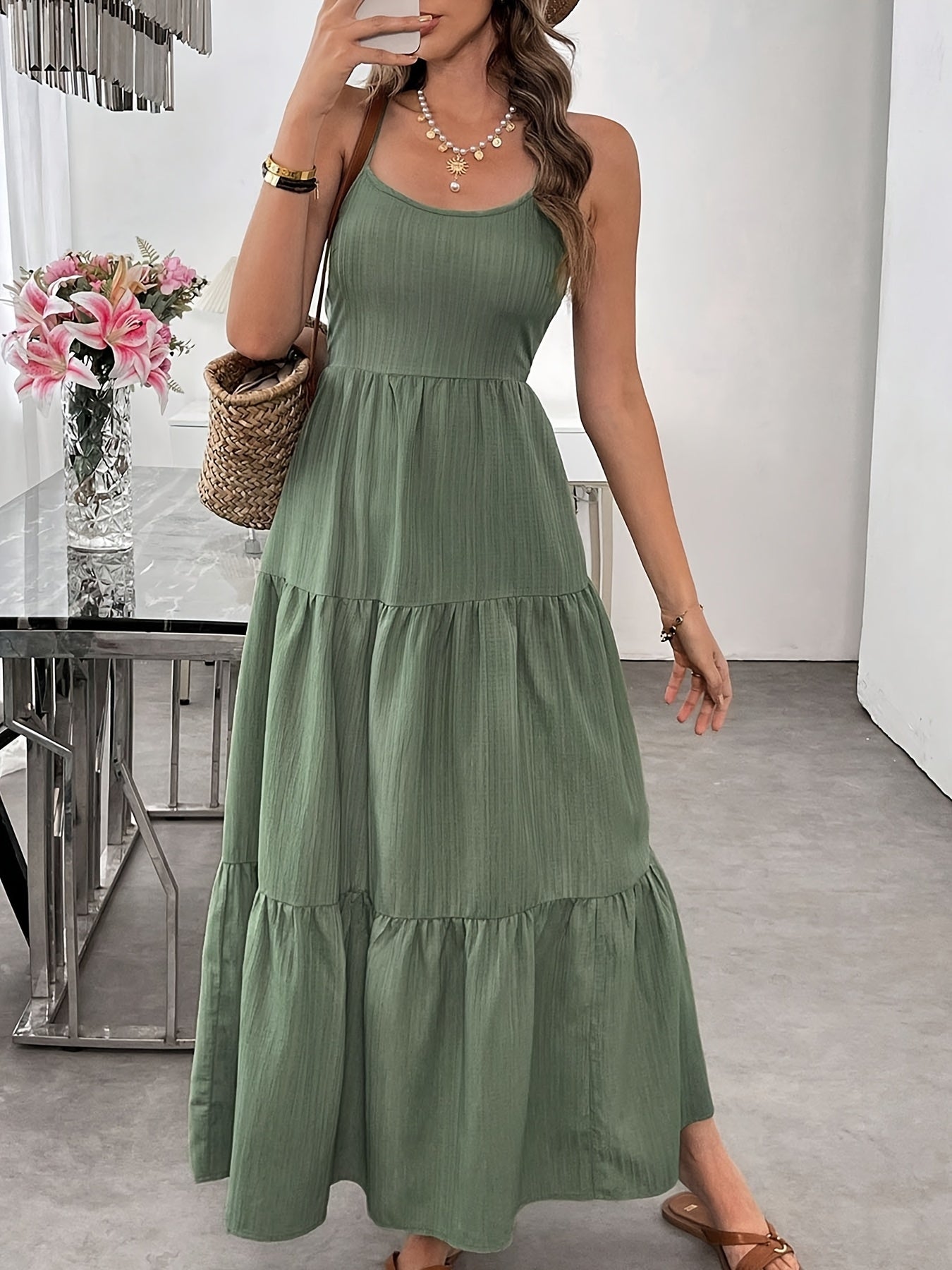 Women's Summer Sleeveless Tie-Bow Dress - Casual Beach Vacation Flowy Maxi Sundress Inkedjoy