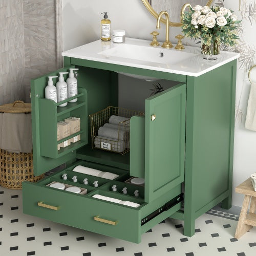 Vanity With Single Sink, Combo Cabinet Undermount With 2 Doors And A Drawer- Gray My Store