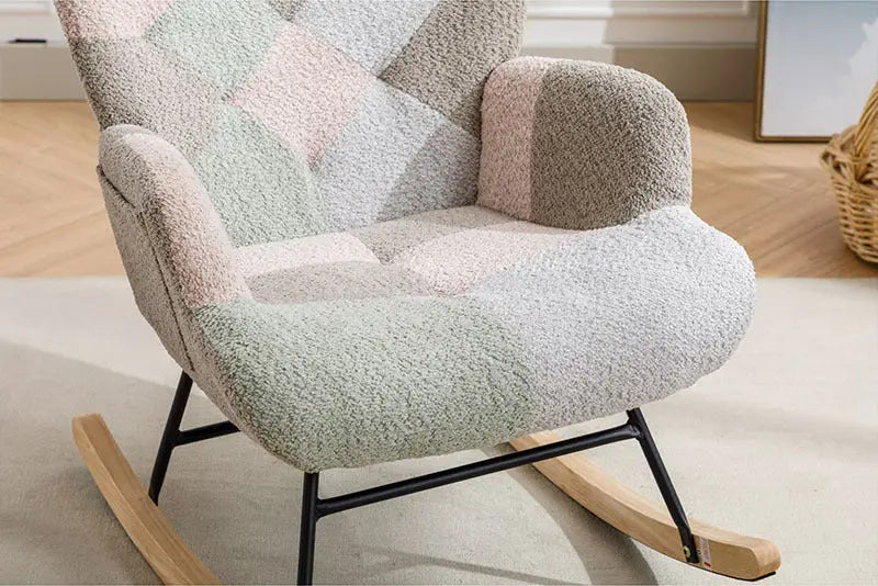 Modern Patchwork Accent Chair With Solid Wood Armrest And Feet Rocking Chair My Store