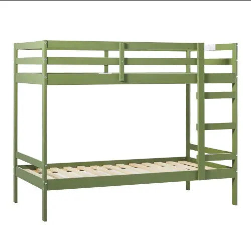 Modern Simple Solid Wood Twin Over Twin Bunk Bed, Olive Green My Store