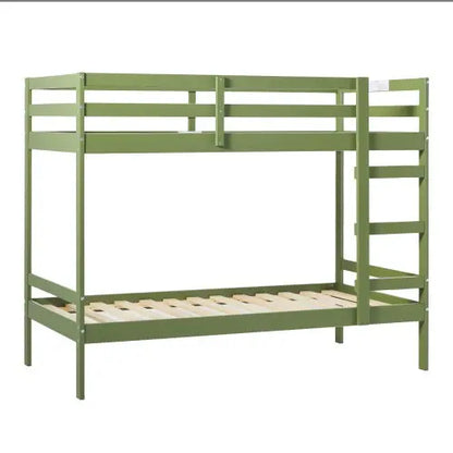 Modern Simple Solid Wood Twin Over Twin Bunk Bed, Olive Green My Store