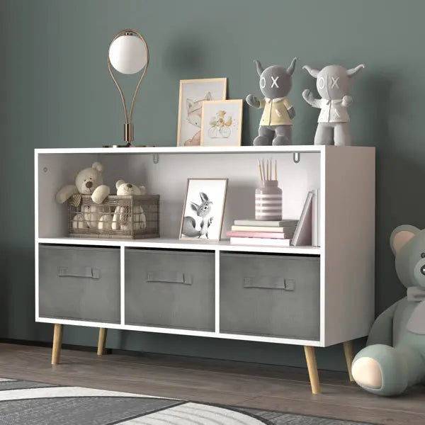 Children's Bookcase With Foldable Fabric Drawers, Children's Book Display, Toy Storage My Store