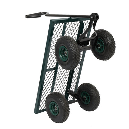 Iron Wood Green Garden Cart With Four Wheels Inkedjoy