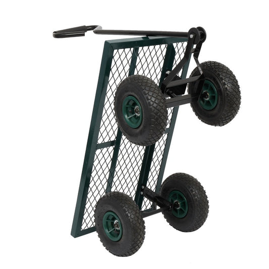 Iron Wood Green Garden Cart With Four Wheels Inkedjoy