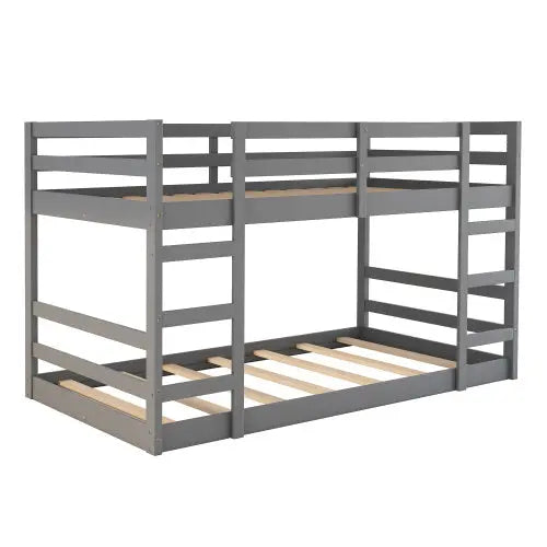 Twin Over Twin Bunk Bed With Ladder, Gray My Store