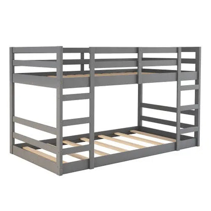 Twin Over Twin Bunk Bed With Ladder, Gray My Store