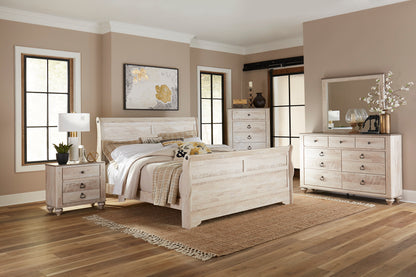 King Sleigh Bed Bedroom Set with Dresser, Mirror, 2 Nightstands, and Chest - Ohberri