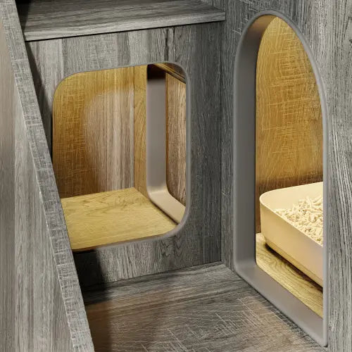 Indoor Cat House Enclosure With Light , Hidden Litter Box Furniture With 2 Storage Drawers My Store