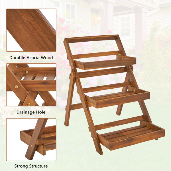 Three-layer Acacia Wood Planting Flower Stand Inkedjoy