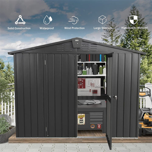 Outdoor Storage Shed 8.2'x 6.2', Metal Garden Shed - Dark Gray Inkedjoy