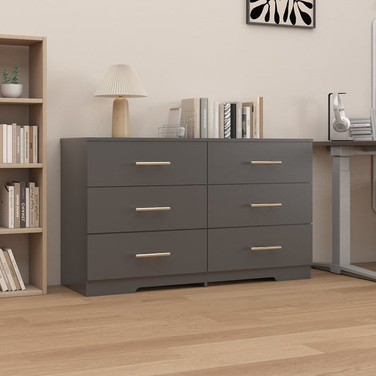 Black Color Large 6 Drawers Chest Of Drawer Dressers With Golden Handle Inkedjoy