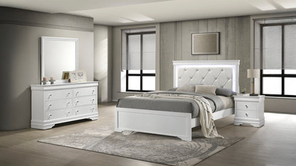4 Piece Twin Bedroom Set with Upholstered LED Headboard, Wood Frame in White - Ohberri