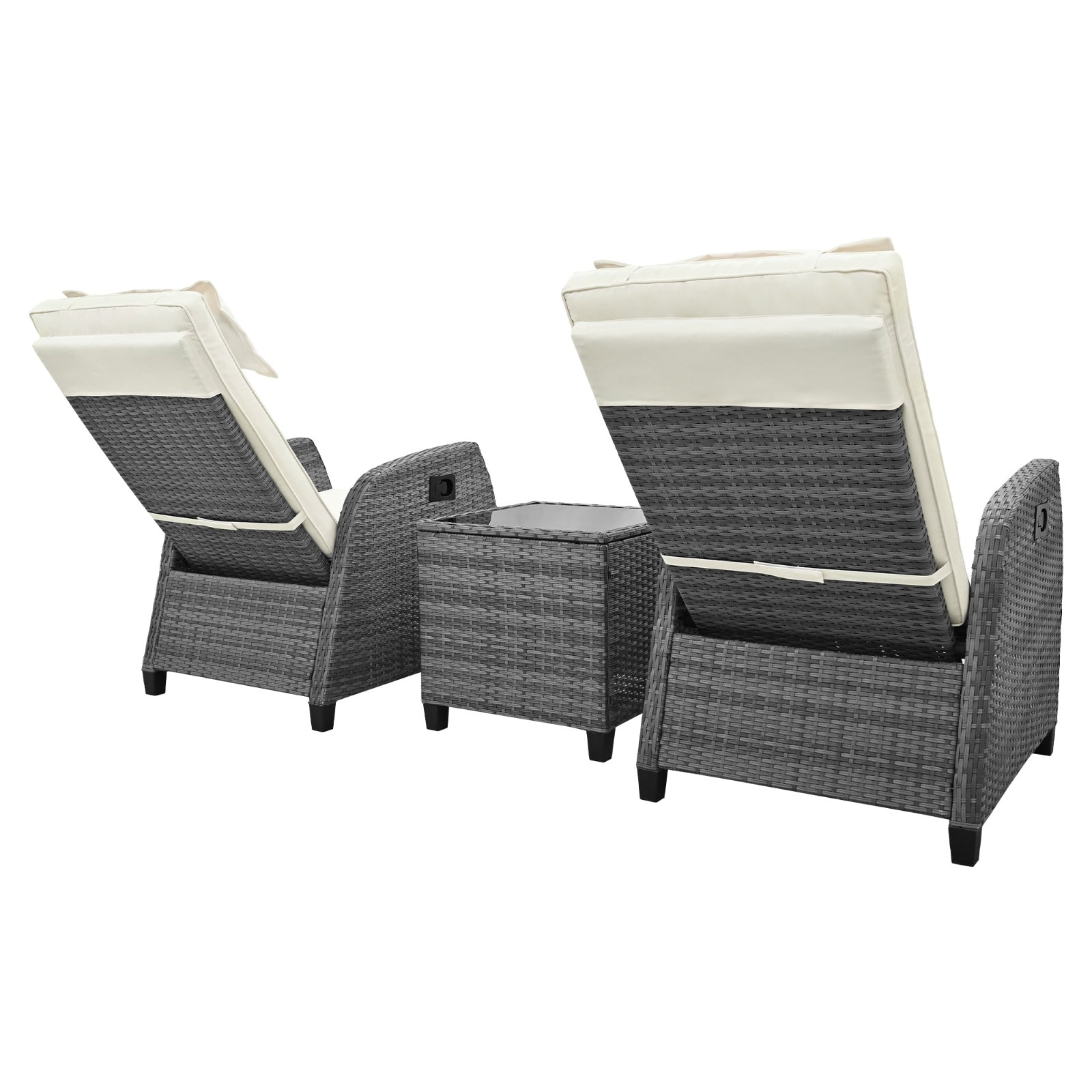 U Style Outdoor Rattan 2-Person Combo W  Coffee Table, Adjustable For Courtyard Inkedjoy