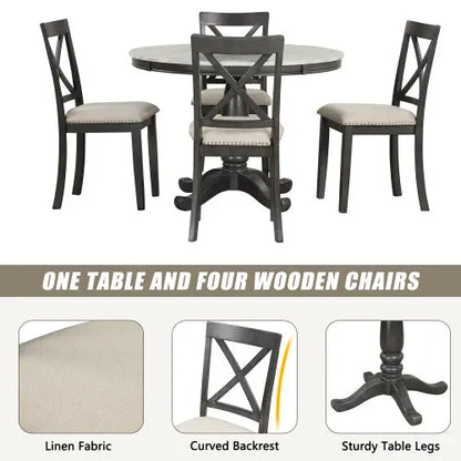 5 Pieces Dining Table And Chairs Set For 4 Persons My Store