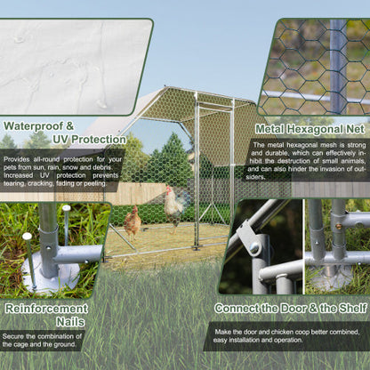 Metal Large Chicken Coop Walk-in Poultry Cage Run Flat Shaped With Waterproof Cover My Store