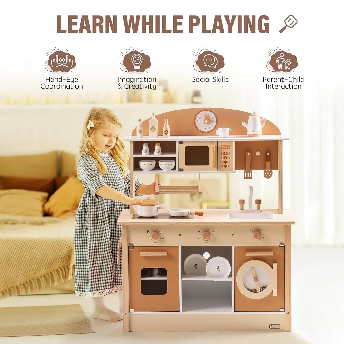 Kitchen Playset Wooden Play Toy With Accessories My Store