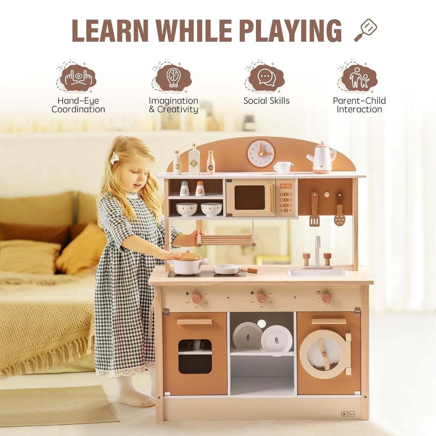 Kitchen Playset Wooden Play Toy With Accessories My Store