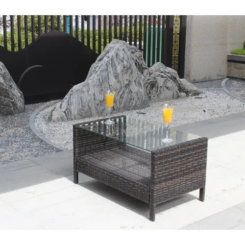 Outdoor Patio Furniture Coffee Table With Clear Tempered Glass My Store
