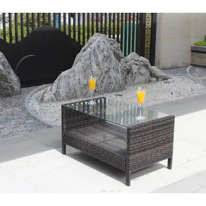 Outdoor Patio Furniture Coffee Table With Clear Tempered Glass My Store