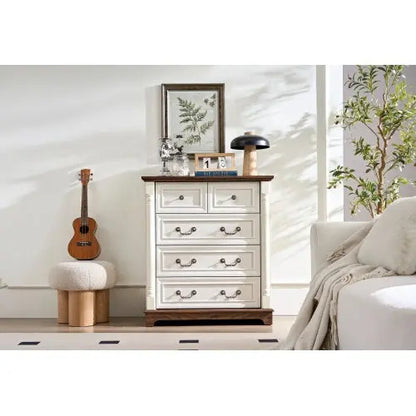 Farmhouse Style 5 Drawer Dresser Chest With Base Wooden Rustic My Store