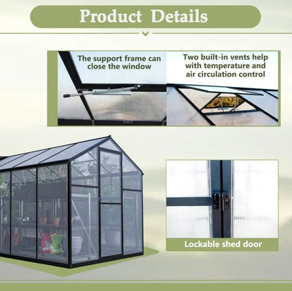 6' X 12' Thicked Polycarbonate Greenhouse With Double Flush Door My Store