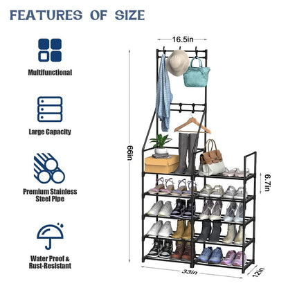 Double-row Single-hanging Coat And Shoe Racks Inkedjoy