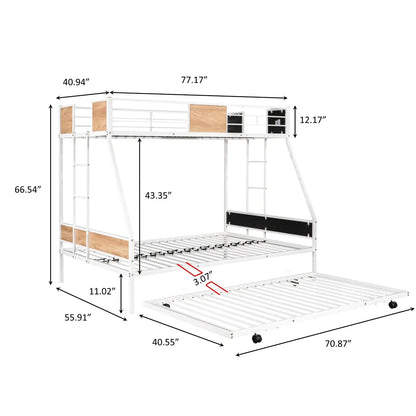 Metal Twin Over Full Bunk Bed With Trundle, Heavy-Duty, Noise Reduced, Guardrail My Store