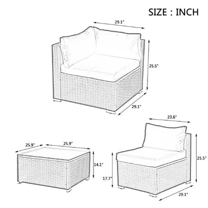 Patio Furniture PE Rattan And Tempered Glass Table My Store