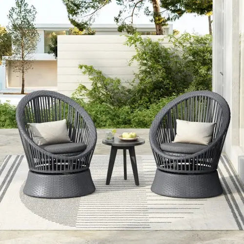 Set Of 2  26.7 Modern Gray Wicker Lounge Chair With Rattan And Iron Frame, Featuring A Stylish Round Design, Perfect For Living Room, Patio, Or Balcony Relaxation My Store
