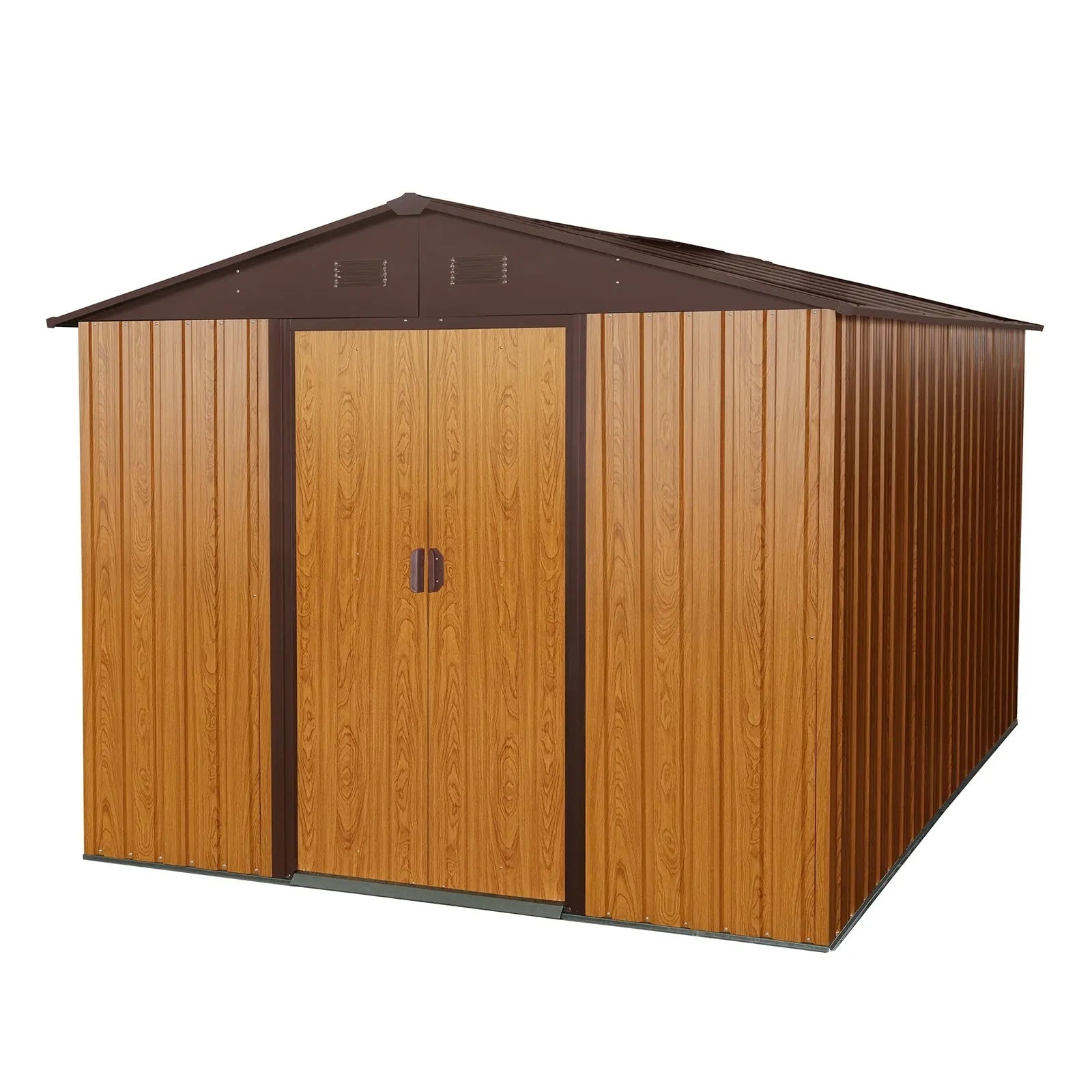 10ft X 8ft Outdoor Metal Storage Shed With Metal Floor Base,Coffee My Store