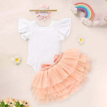 Newborn Baby Girl Outfits Infant Letter Print Romper Tutu Skirt Headband Coming Home Clothes Set My Store